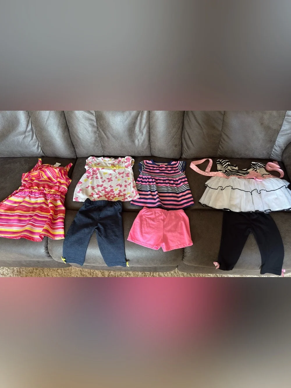 Bundle Sale- 4 Baby Girls Pink Floral & Stripe Outfit Bundle - Size 12 Months